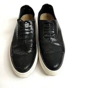 Shellys London Kimmie Women Black Cracked Leather Oxford Sneakers, US 8, EUR 39
